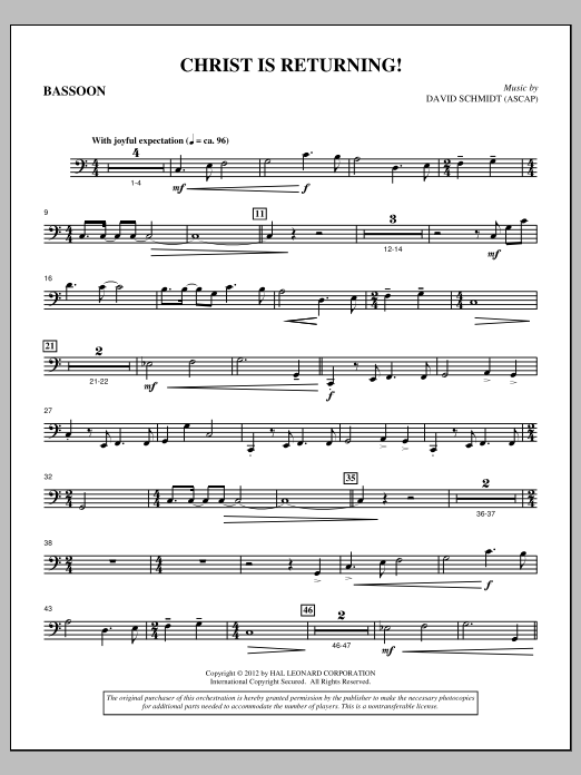 David Schmidt Christ Is Returning! - Bassoon sheet music, chords, lyrics - Printable PDF for Choir Instrumental Pak