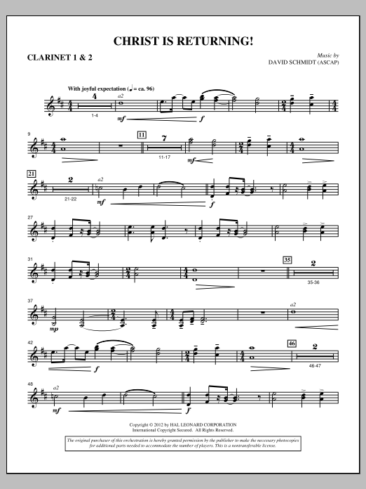 David Schmidt Christ Is Returning! - Bb Clarinet 1,2 sheet music, chords, lyrics - Printable PDF for Choir Instrumental Pak
