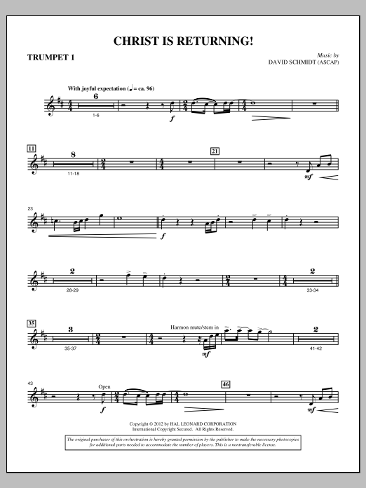 David Schmidt Christ Is Returning! - Bb Trumpet 1 sheet music, chords, lyrics - Printable PDF for Choir Instrumental Pak