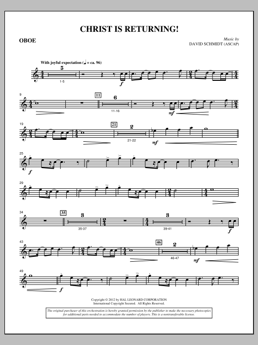 David Schmidt Christ Is Returning! - Oboe sheet music, chords, lyrics - Printable PDF for Choir Instrumental Pak