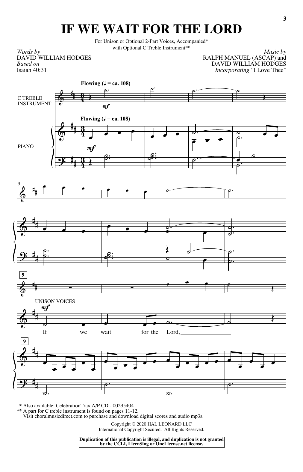 David William Hodges and Ralph Manuel If We Wait For The Lord sheet music, chords, lyrics - Printable PDF for Unison Choir