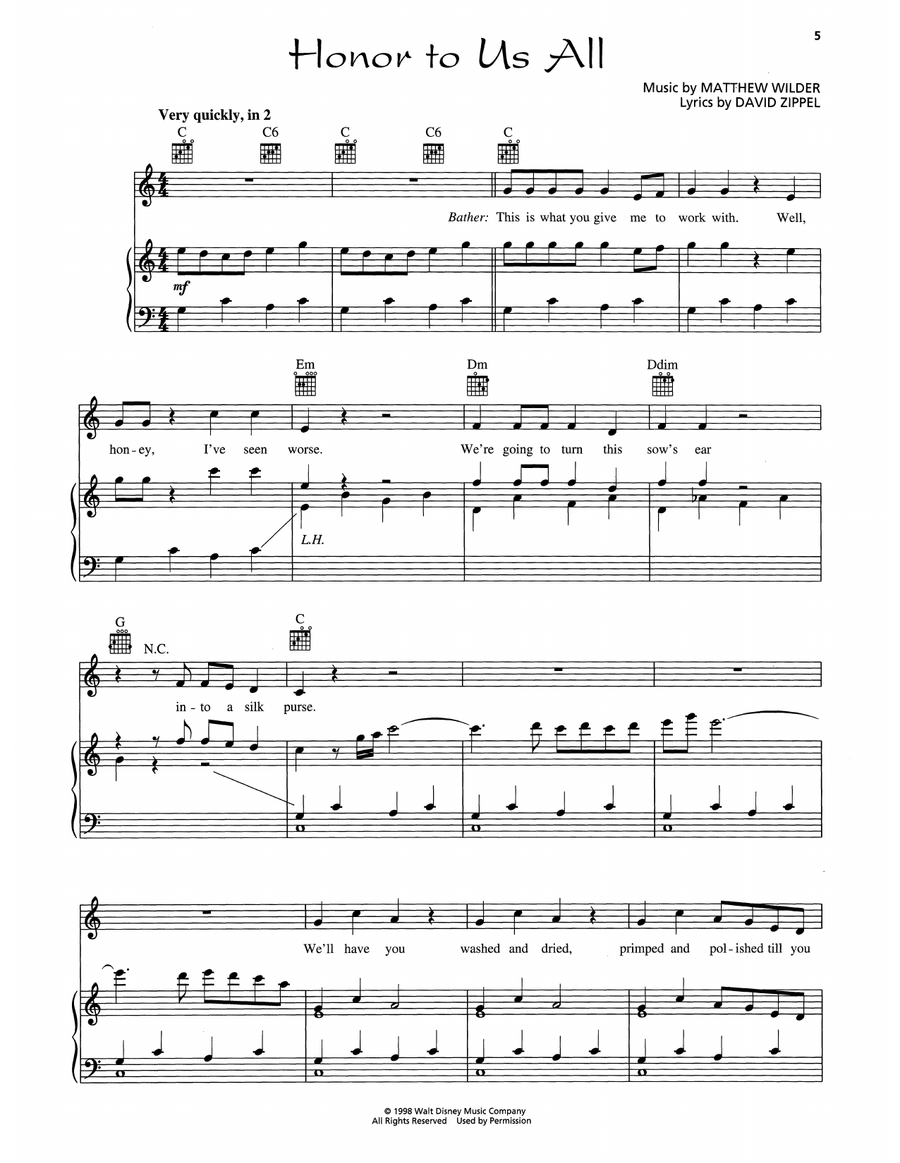 David Zippel & Matthew Wilder Honor To Us All (from Mulan) sheet music, chords, lyrics - Printable PDF for Piano, Vocal & Guitar Chords (Right-Hand Melody)