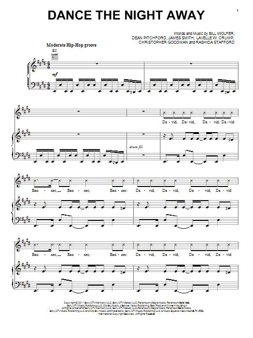 David Banner Dance The Night Away (feat. Denim) sheet music preview music notes and score for Piano, Vocal & Guitar (Right-Hand Melody) including 12 page(s)