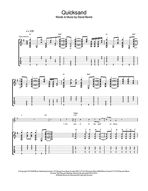 Learn to play David Bowie Quicksand sheet music for Guitar Tab in minutes. David Bowie Quicksand sheet music notes and chords