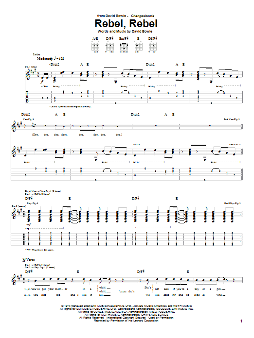 Learn to play David Bowie Rebel, Rebel sheet music for Guitar Tab in minutes. David Bowie Rebel, Rebel sheet music preview music notes and score for Guitar Tab including 6 page(s)
