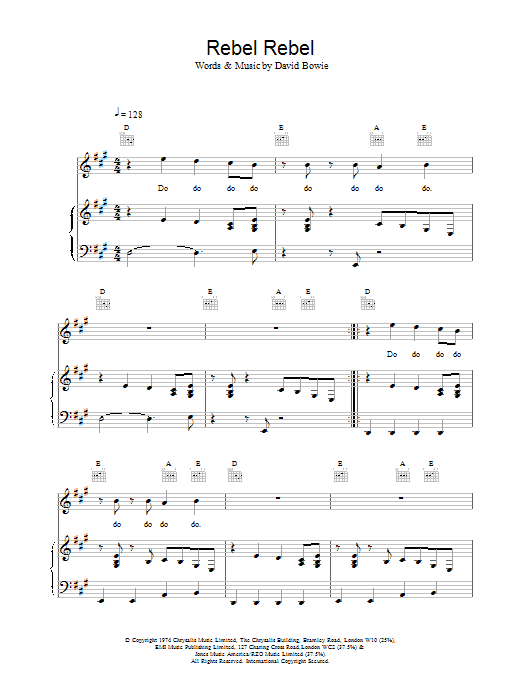 David Bowie Rebel Rebel sheet music preview music notes and score for Guitar Tab including 8 page(s)