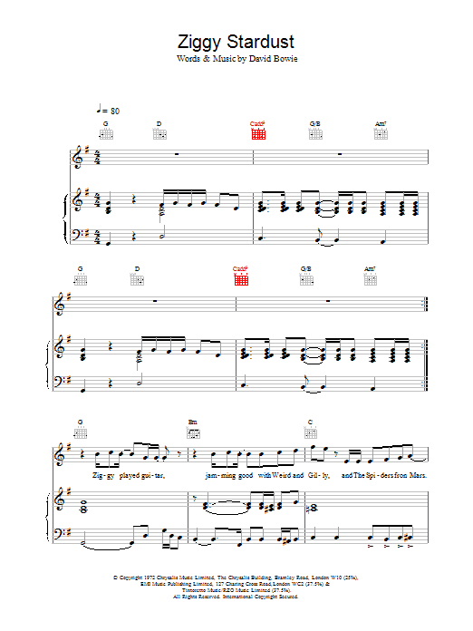 Learn to play David Bowie Ziggy Stardust sheet music for Easy Guitar Tab in minutes. David Bowie Ziggy Stardust sheet music preview music notes and score for Easy Guitar Tab including 3 page(s)