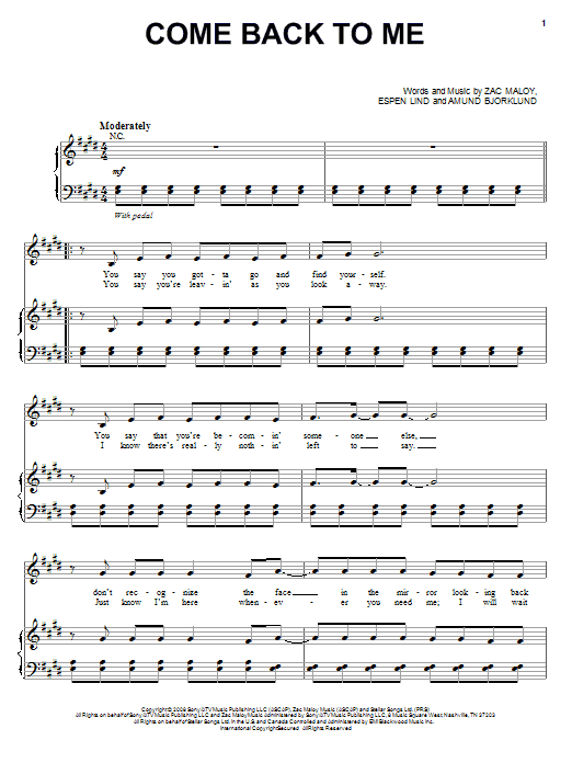 Learn to play David Cook Come Back To Me sheet music for Piano, Vocal & Guitar (Right-Hand Melody) in minutes. David Cook Come Back To Me sheet music preview music notes and score for Piano, Vocal & Guitar (Right-Hand Melody) including 8 page(s)