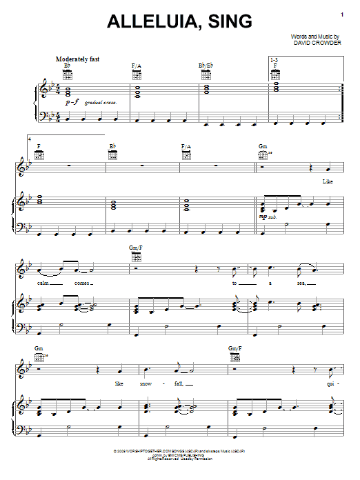 Learn to play David Crowder Band Alleluia, Sing sheet music for Piano, Vocal & Guitar (Right-Hand Melody) in minutes. David Crowder Band Alleluia, Sing sheet music notes and chords