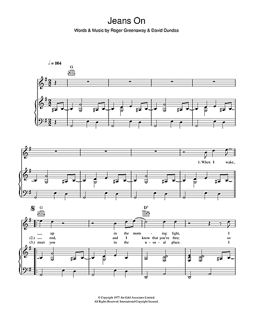 Learn to play David Dundas Jeans On sheet music for Piano, Vocal & Guitar in minutes. David Dundas Jeans On sheet music notes and chords