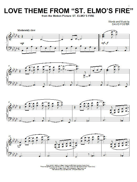 Learn to play David Foster Love Theme From St. Elmo's Fire sheet music for Easy Piano in minutes. David Foster Love Theme From St. Elmo's Fire sheet music notes and chords