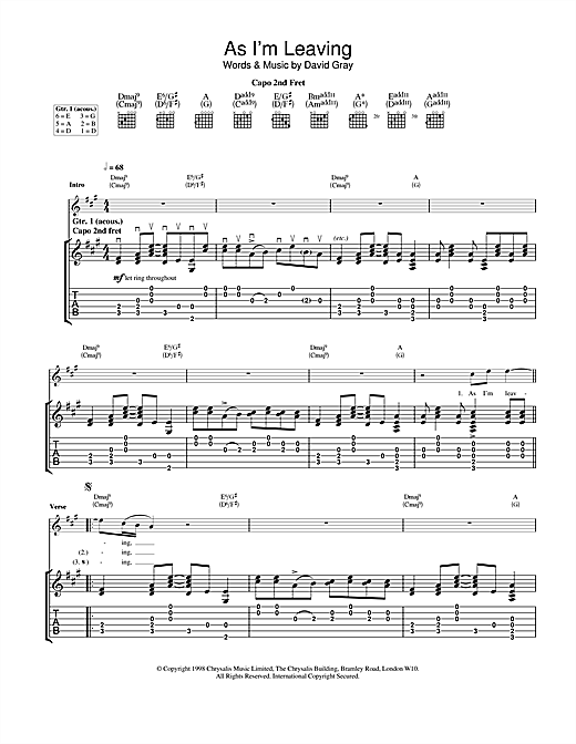 Learn to play David Gray As I’m Leaving sheet music for Guitar Tab in minutes. David Gray As I’m Leaving sheet music notes and chords