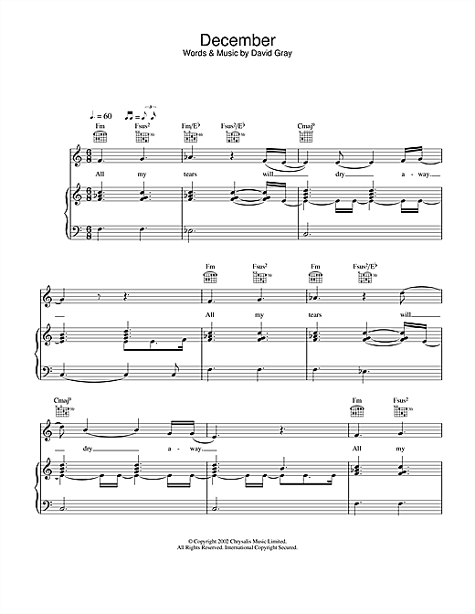 Learn to play David Gray December sheet music for Lyrics Only in minutes. David Gray December sheet music notes and chords