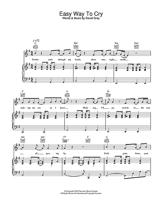 Learn to play David Gray Easy Way To Cry sheet music for Lyrics Only in minutes. David Gray Easy Way To Cry sheet music notes and chords