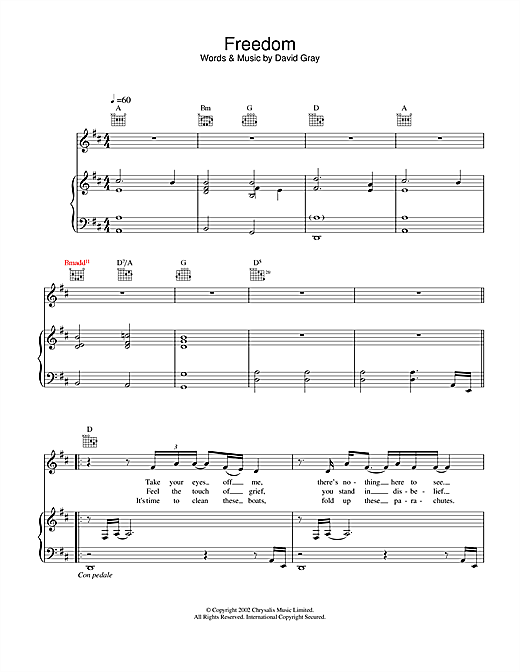 Learn to play David Gray Freedom sheet music for Lyrics Only in minutes. David Gray Freedom sheet music notes and chords