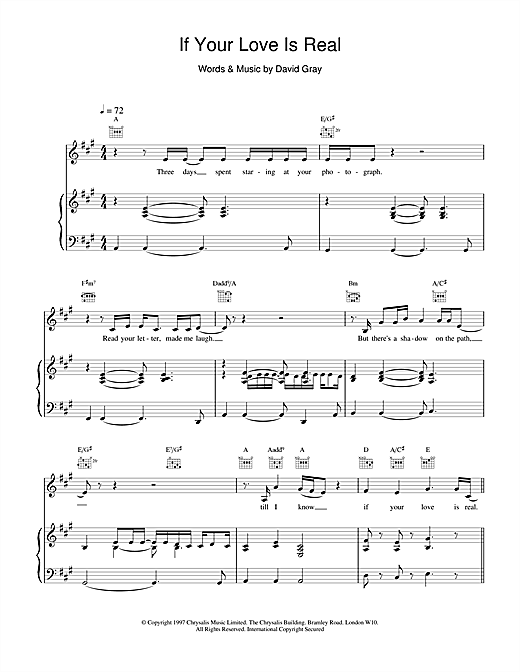 Learn to play David Gray If Your Love Is Real sheet music for Piano, Vocal & Guitar in minutes. David Gray If Your Love Is Real sheet music notes and chords