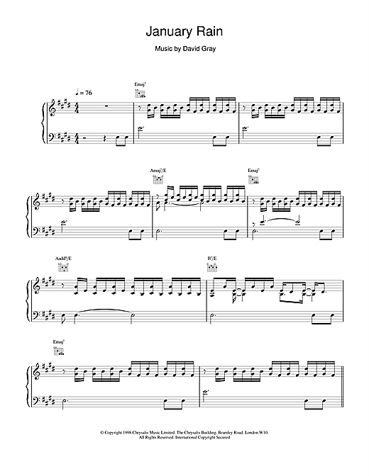 Learn to play David Gray January Rain sheet music for Piano, Vocal & Guitar in minutes. David Gray January Rain sheet music notes and chords
