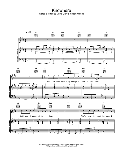 Learn to play David Gray Knowhere sheet music for Lyrics Only in minutes. David Gray Knowhere sheet music notes and chords