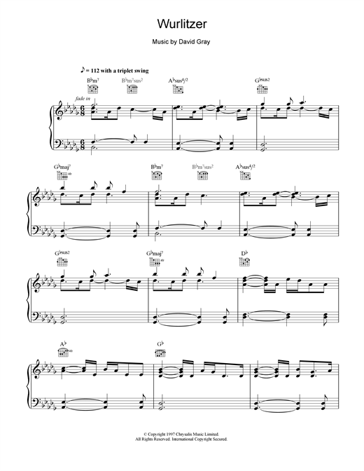 Learn to play David Gray Wurlizer sheet music for Piano, Vocal & Guitar in minutes. David Gray Wurlizer sheet music notes and chords