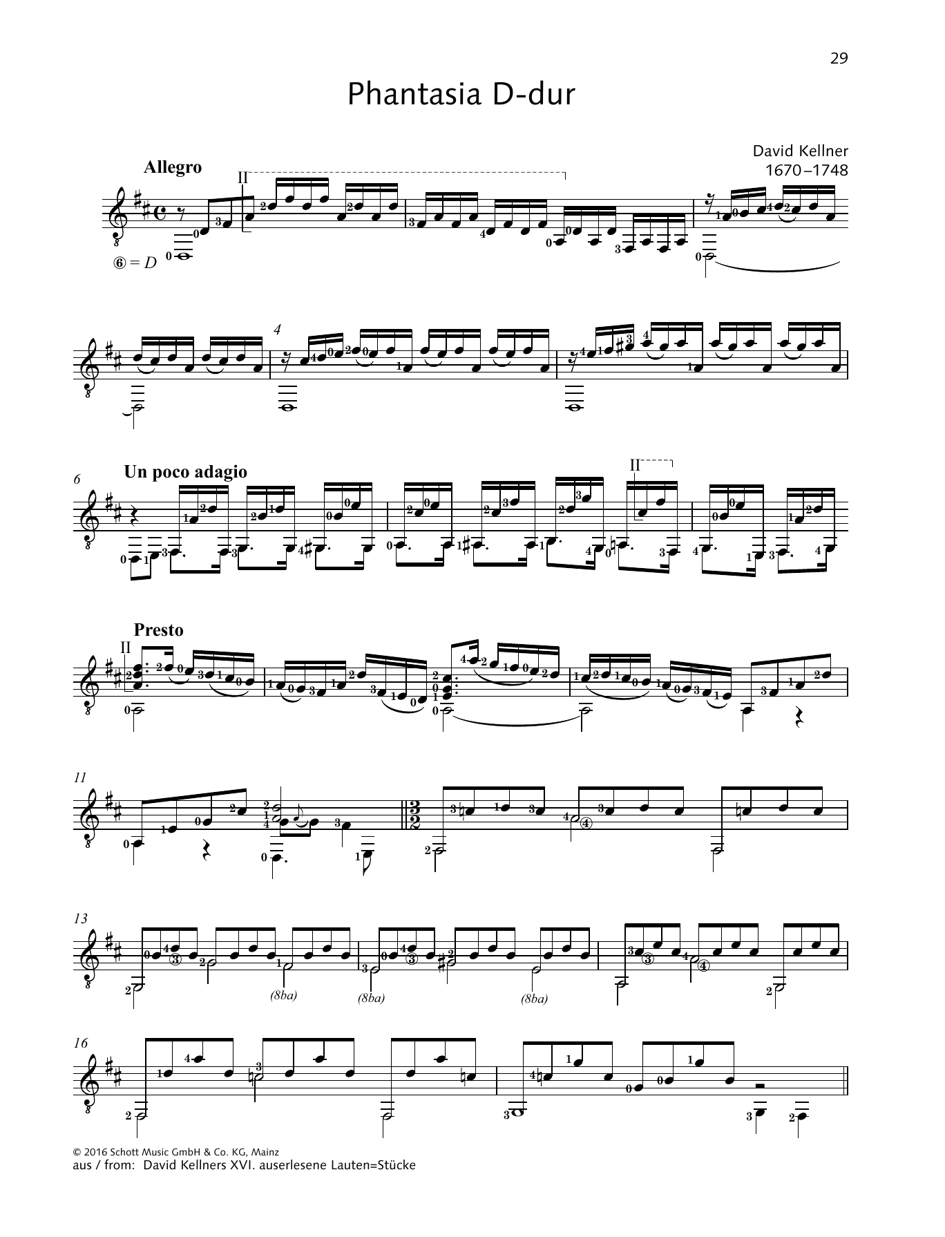 Learn to play David Kellner Phantasia D-Dur sheet music for Solo Guitar Tab in minutes. David Kellner Phantasia D-Dur sheet music preview music notes and score for Solo Guitar Tab including 3 page(s)
