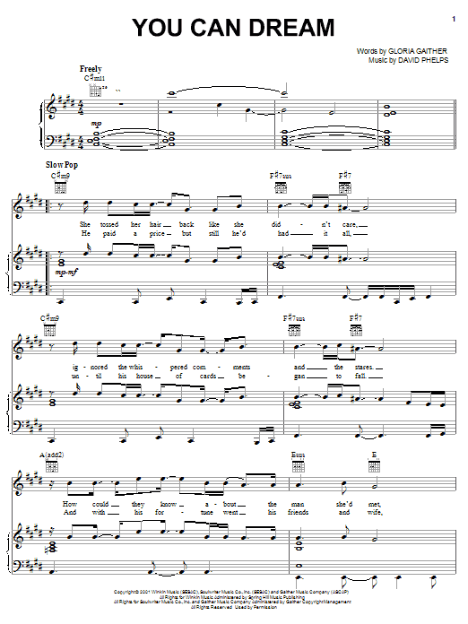 Learn to play David Phelps You Can Dream sheet music for Piano, Vocal & Guitar (Right-Hand Melody) in minutes. David Phelps You Can Dream sheet music preview music notes and score for Piano, Vocal & Guitar (Right-Hand Melody) including 5 page(s)