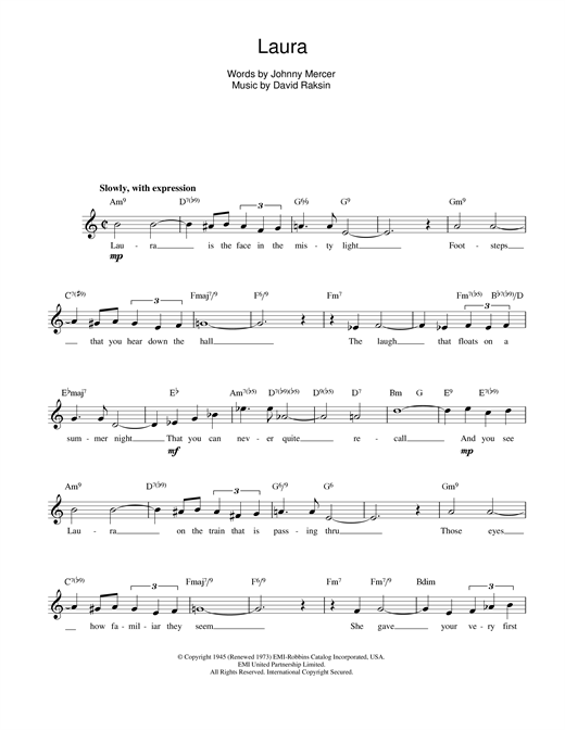 Learn to play David Raksin Laura sheet music for Piano in minutes. David Raksin Laura sheet music preview music notes and score for Piano including 2 page(s)