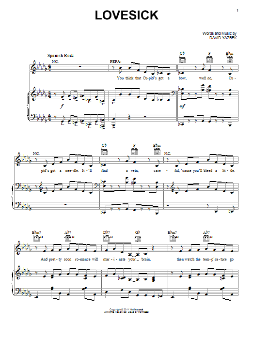 Learn to play David Yazbek Lovesick sheet music for Piano, Vocal & Guitar (Right-Hand Melody) in minutes. David Yazbek Lovesick sheet music notes and chords