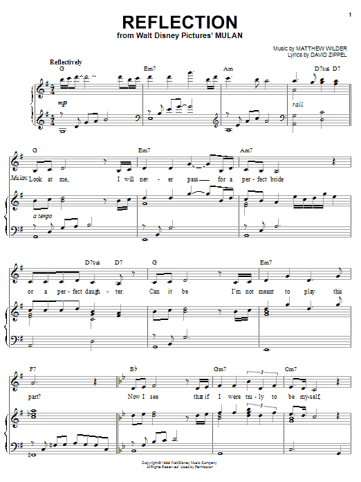 Learn to play David Zippel Reflection sheet music for Piano & Vocal in minutes. David Zippel Reflection sheet music notes and chords
