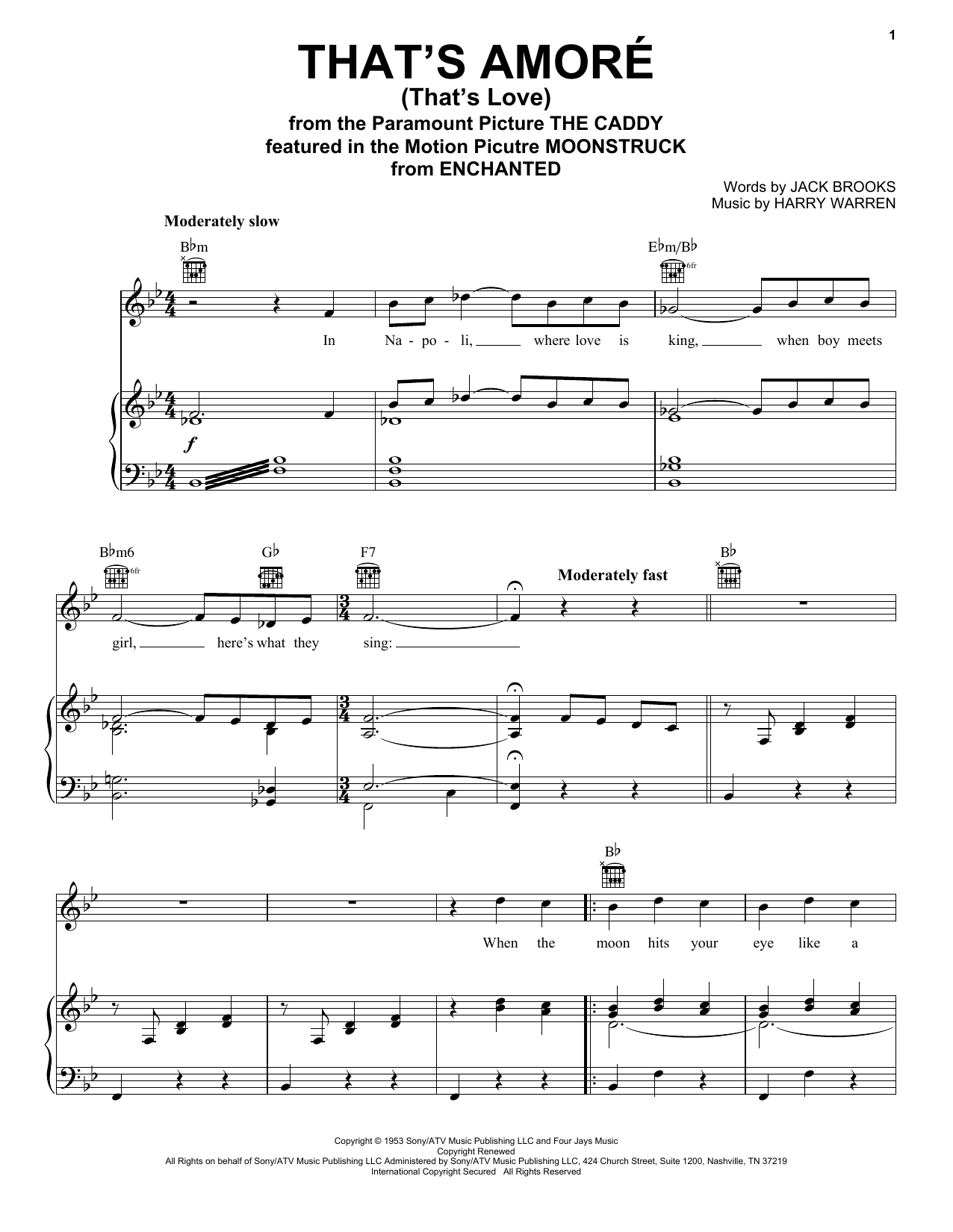 Download Dean Martin That's Amore (That's Love) sheet music notes and chords for Piano, Vocal & Guitar (Right-Hand Melody) - Download Printable PDF and start playing in minutes.
