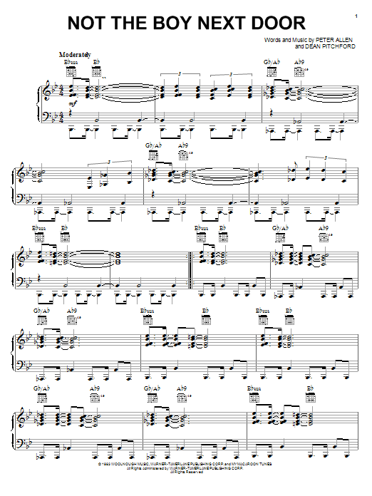 Dean Pitchford Not The Boy Next Door sheet music, chords, lyrics - Printable PDF for Piano, Vocal & Guitar (Right-Hand Melody)