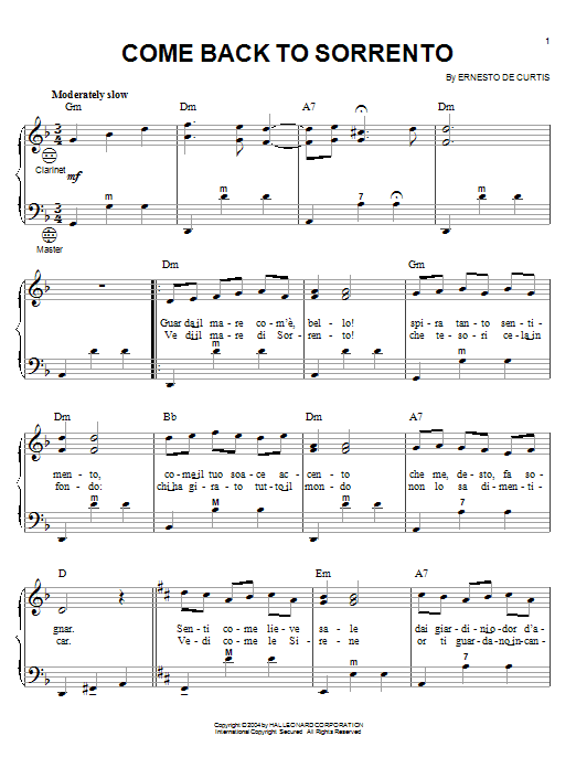 Learn to play Dean Martin Come Back To Sorrento sheet music for Accordion in minutes. Dean Martin Come Back To Sorrento sheet music preview music notes and score for Accordion including 3 page(s)
