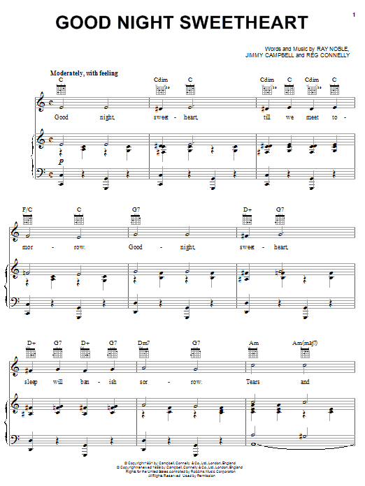 Learn to play Dean Martin Good Night Sweetheart sheet music for Piano, Vocal & Guitar (Right-Hand Melody) in minutes. Dean Martin Good Night Sweetheart sheet music notes and chords