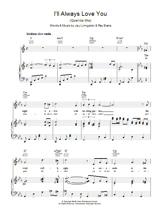 Learn to play Dean Martin I'll Always Love You (Querida Mia) sheet music for Piano, Vocal & Guitar (Right-Hand Melody) in minutes. Dean Martin I'll Always Love You (Querida Mia) sheet music preview music notes and score for Piano, Vocal & Guitar (Right-Hand Melody) including 5 page(s)