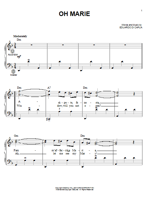 Learn to play Dean Martin Oh Marie sheet music for Accordion in minutes. Dean Martin Oh Marie sheet music notes and chords