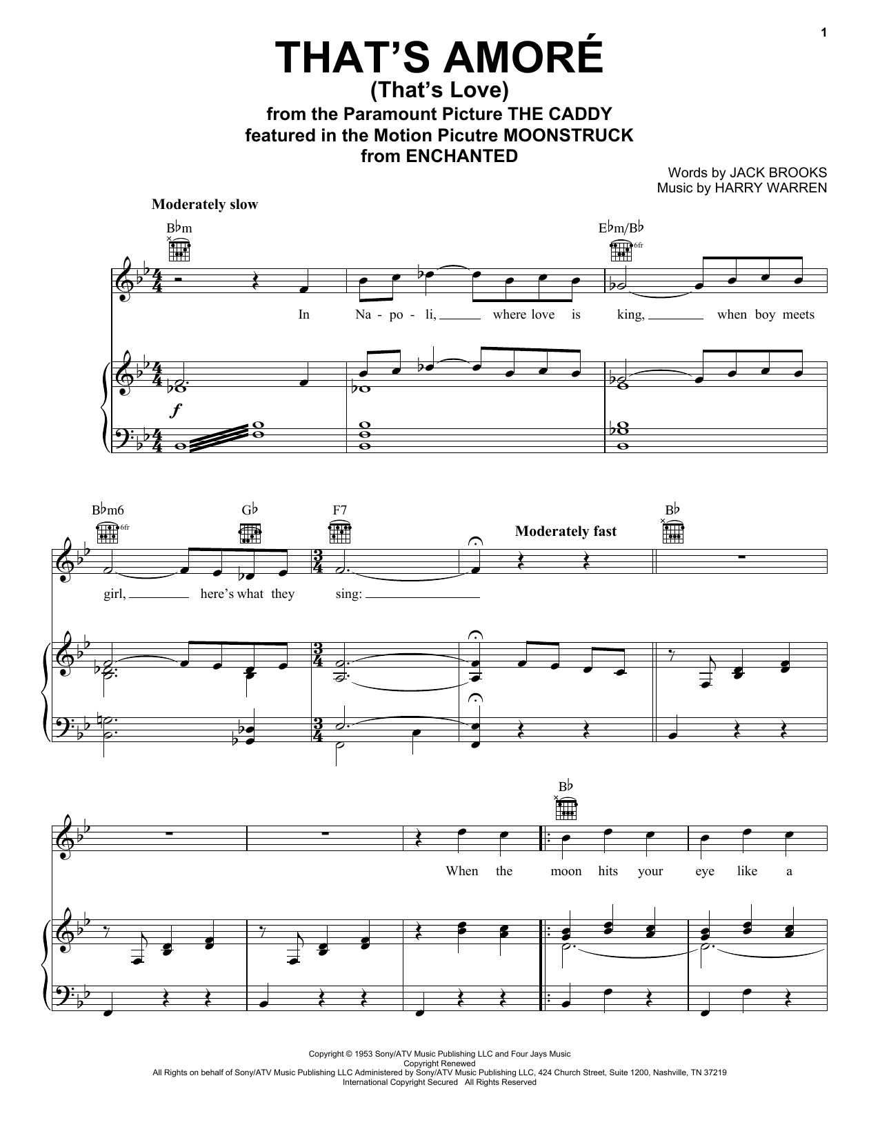 Learn to play Dean Martin That's Amore (That's Love) sheet music for Piano, Vocal & Guitar (Right-Hand Melody) in minutes. Dean Martin That's Amore (That's Love) sheet music notes and chords