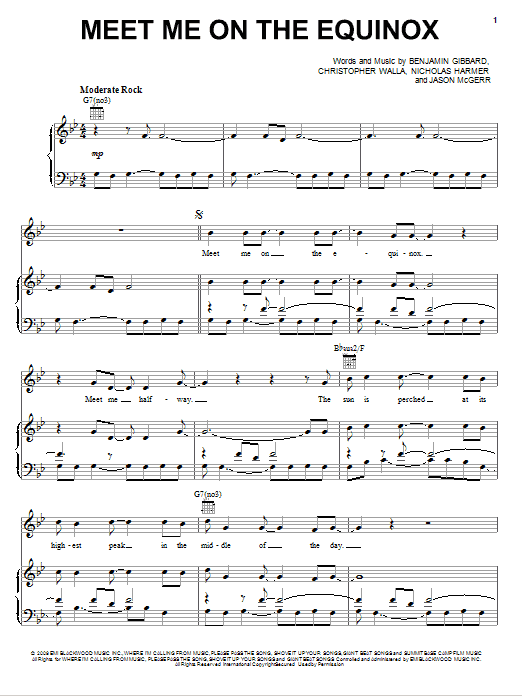 Learn to play Death Cab For Cutie Meet Me On The Equinox sheet music for Easy Piano in minutes. Death Cab For Cutie Meet Me On The Equinox sheet music preview music notes and score for Easy Piano including 8 page(s)