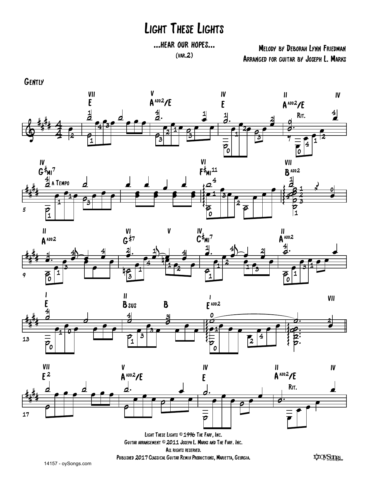Learn to play Debbie Friedman Light These Lights Var 2 (arr. Joe Marks) sheet music for Solo Guitar Tab in minutes. Debbie Friedman Light These Lights Var 2 (arr. Joe Marks) sheet music preview music notes and score for Solo Guitar Tab including 2 page(s)