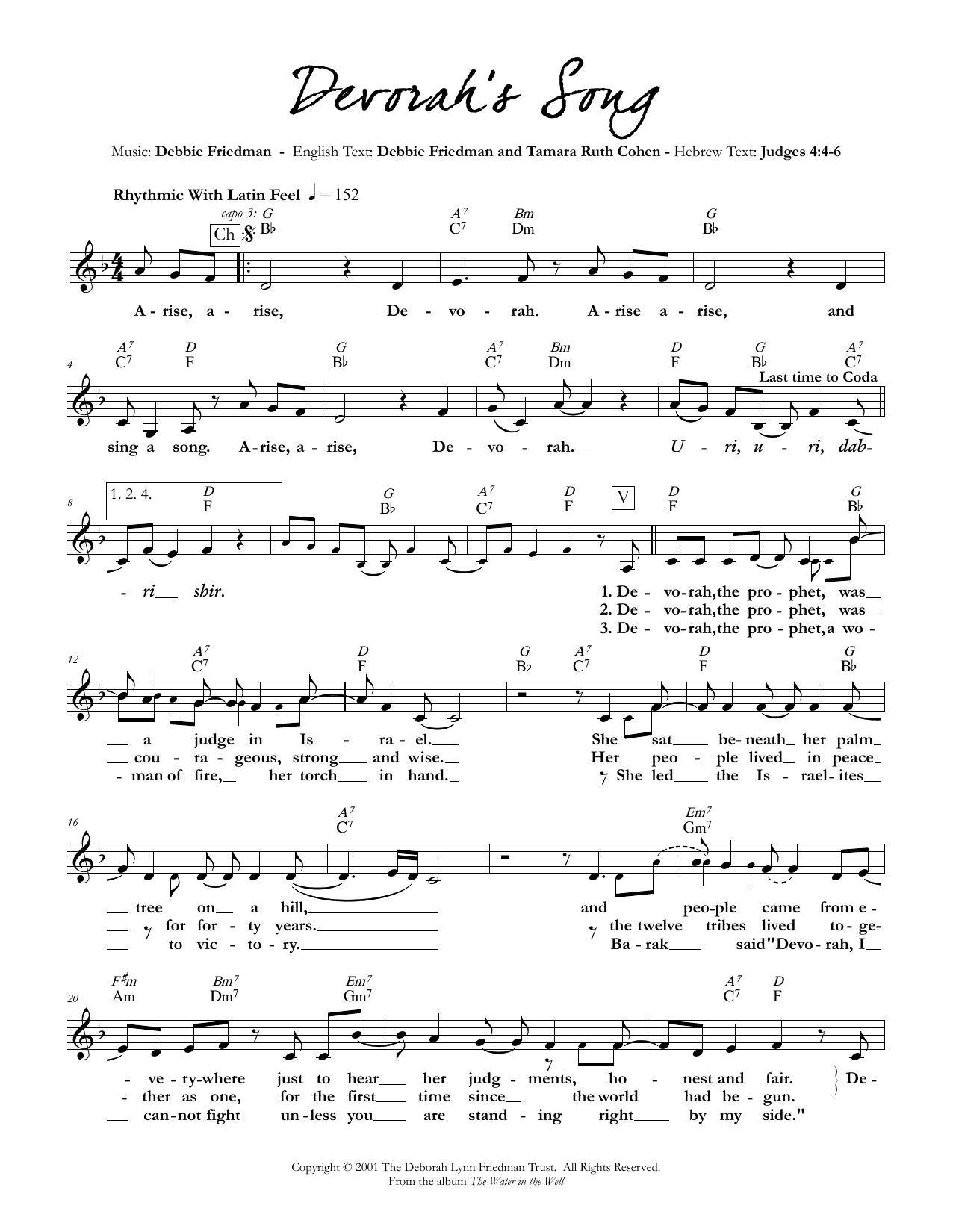 Learn to play Debbie Friedman & Tamara Ruth Cohen Devorah's Song sheet music for Lead Sheet / Fake Book in minutes. Debbie Friedman & Tamara Ruth Cohen Devorah's Song sheet music preview music notes and score for Lead Sheet / Fake Book including 2 page(s)
