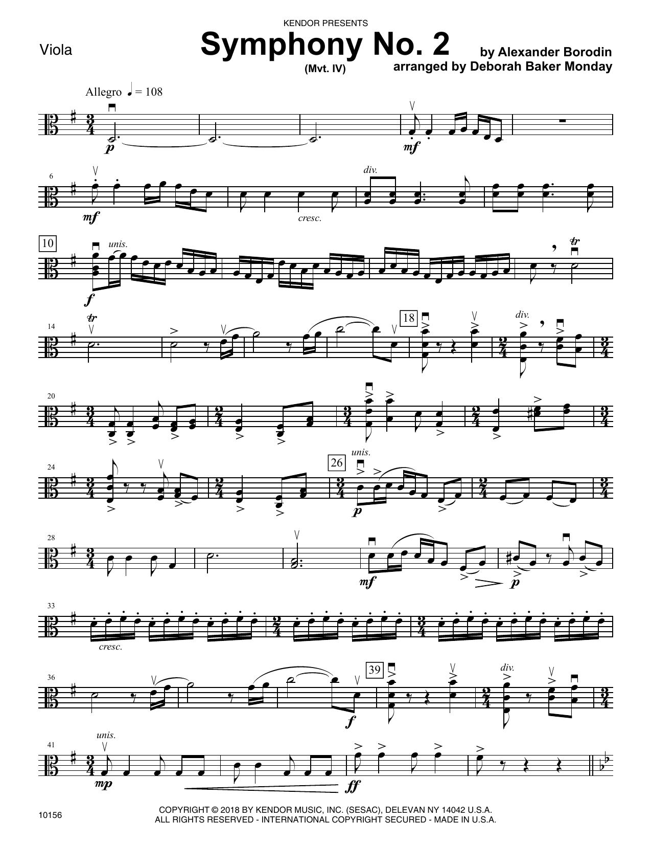 Deborah Baker Monday Symphony No. 2 (Mvt. IV) - Viola sheet music preview music notes and score for Orchestra including 4 page(s)