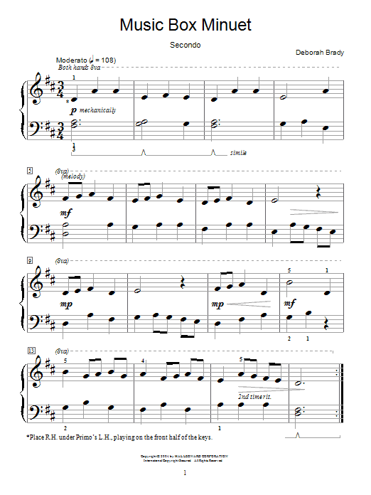 Learn to play Deborah Brady Music Box Minuet sheet music for Piano in minutes. Deborah Brady Music Box Minuet sheet music preview music notes and score for Piano including 4 page(s)