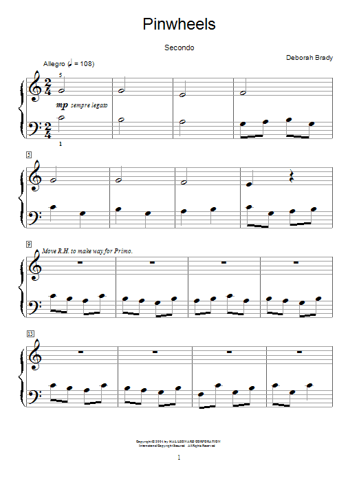 Learn to play Deborah Brady Pinwheels sheet music for Piano in minutes. Deborah Brady Pinwheels sheet music preview music notes and score for Piano including 4 page(s)