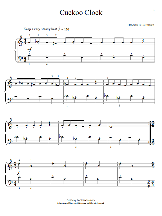 Learn to play Deborah Ellis Suarez Cuckoo Clock sheet music for Easy Piano in minutes. Deborah Ellis Suarez Cuckoo Clock sheet music preview music notes and score for Easy Piano including 2 page(s)