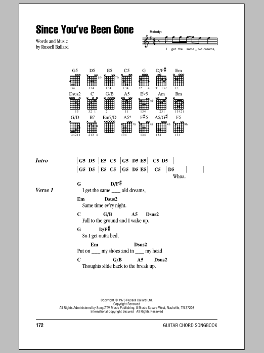Deep Purple Since You've Been Gone sheet music preview music notes and score for Lyrics & Chords including 3 page(s)
