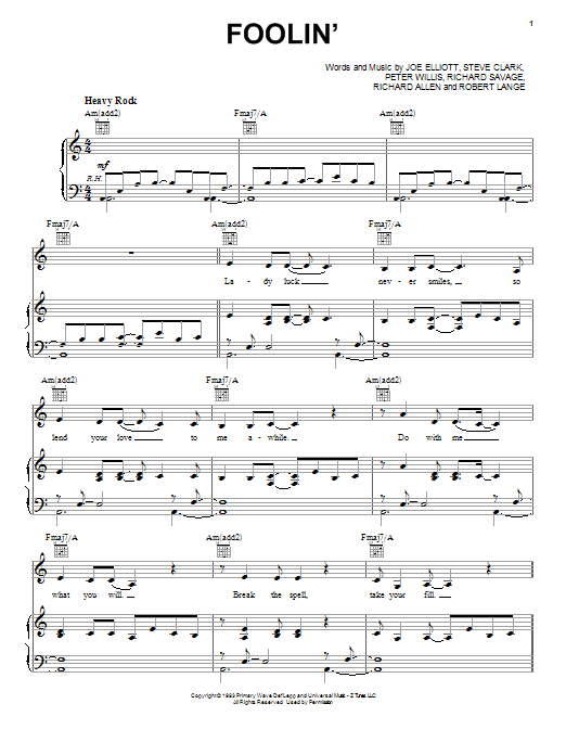 Learn to play Def Leppard Foolin' sheet music for Guitar Tab in minutes. Def Leppard Foolin' sheet music preview music notes and score for Guitar Tab including 7 page(s)