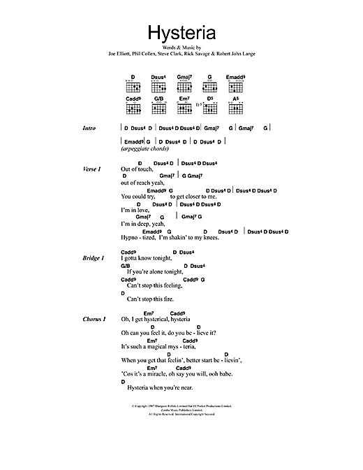 Learn to play Def Leppard Hysteria sheet music for Guitar Tab in minutes. Def Leppard Hysteria sheet music preview music notes and score for Guitar Tab including 8 page(s)