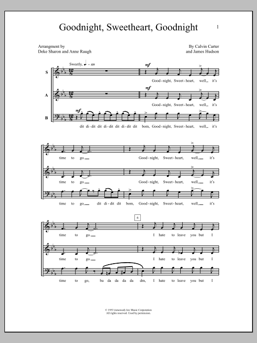 Deke Sharon Goodnight, Sweetheart, Goodnight sheet music, chords, lyrics - Printable PDF for Choir