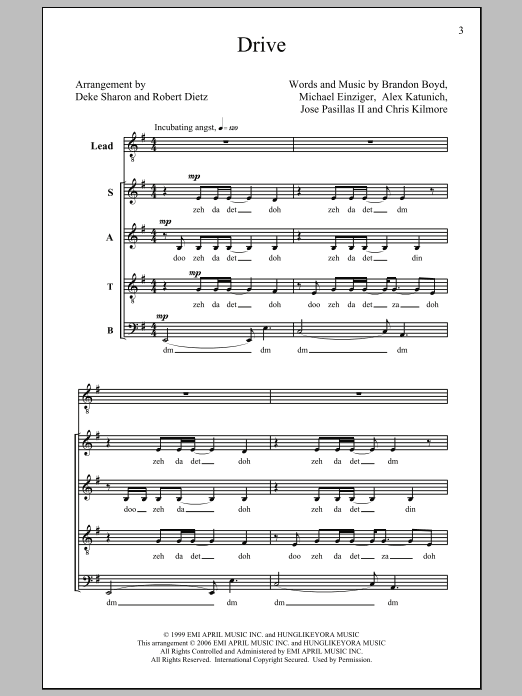Learn to play Incubus Drive (arr. Deke Sharon) sheet music for SATB in minutes. Incubus Drive (arr. Deke Sharon) sheet music preview music notes and score for SATB including 21 page(s)