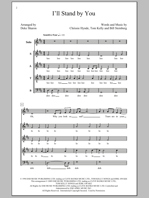 Learn to play The Pretenders I'll Stand By You (arr. Deke Sharon) sheet music for SATB in minutes. The Pretenders I'll Stand By You (arr. Deke Sharon) sheet music preview music notes and score for SATB including 14 page(s)