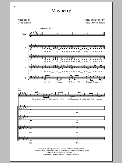 Learn to play Rascal Flatts Mayberry (arr. Deke Sharon) sheet music for SATB in minutes. Rascal Flatts Mayberry (arr. Deke Sharon) sheet music preview music notes and score for SATB including 18 page(s)