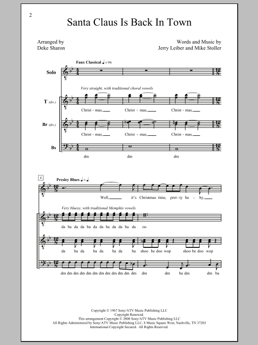 Elvis Presley Santa Claus Is Back In Town (arr. Deke Sharon) sheet music preview music notes and score for TTBB including 7 page(s)